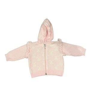 Vintage Friemanit knit white & pink bunny zip up jacket - size 9 month